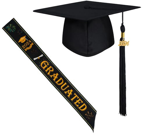 GraduationMall Class of 2024 Doktorhut und Schärpe für Abschlussfeier, Party Dekoration Geschenke Schwarz