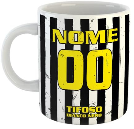 Tazza Tifoso Serie A in Ceramica Sport per Tifoso Calcio Juventino Doc, Personalizzato con Nome e Numero