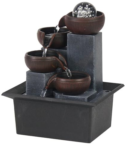 perfk Tischbrunnen, Zimmerbrunnen, Wasserfallbrunnen, Wasserpumpe mit rotierender Kugel, beleuchtet für Meditation, Büro, Bauernhaus, Zuhause