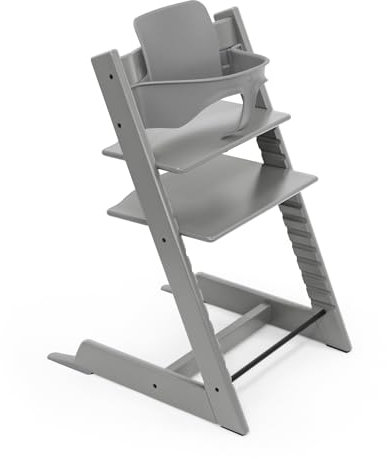 Stokke Tripp Trapp Hochstuhl, Storm Grey - Inklusive Stuhl + Baby Set2 für Kinder von 6-36 Monaten - Verstellbar, ergonomisch & leicht zu reinigen