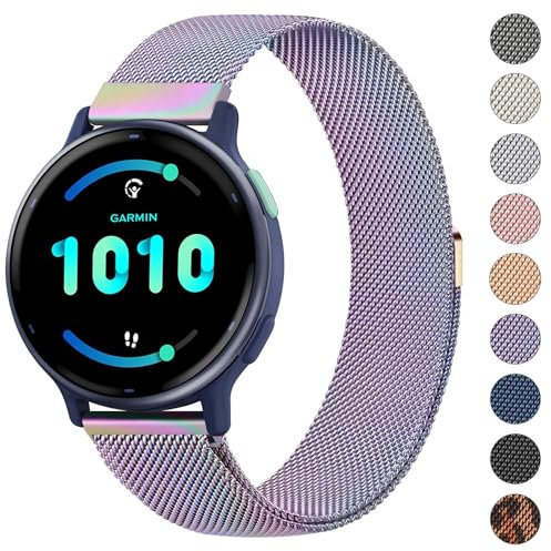 Stainless Steel Metal Strap for Garmin - 20mm Adjustable, Multi-Color, Compatible with Garmin Vivoactive 5/Vivomove 3/Forerunner 245/645 Music