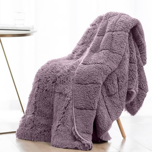 Wemore Couverture lestée à poils longs en fausse fourrure à poils longs, confortable et moelleuse en sherpa pour adulte, 9 kg, couverture lourde pour lit, canapé, rose violet, 152,4 x 203,2 cm