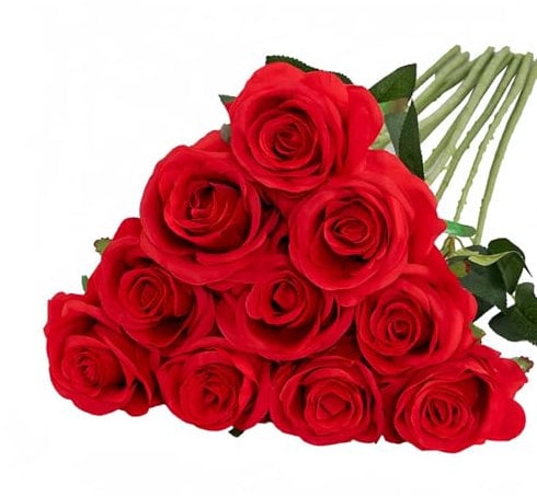 Generic 10 Pcs Artificial Roses, Red Fake Roses Artificial Flowers, with Stems Fake Artificial Red Roses Silk Flowers, for Home Garden Party Hotel Office Decor, 656111