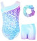Gogokids Mädchen Drei Teiliges Gymnastikset, Y-Hals Ärmelloser Leotard mit Shorts und Haarband, Ballett Tanzender Leotard Gymnastikoutfit mit Blauem & Purpurfarbenem Farbblockdesign, 8-9 Jahre