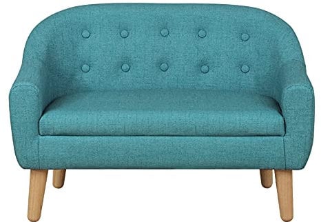 DGBAOBEI Kids Sofa Couch,PVC leather Children's Armchair,2 Seater Toddler Sofa Chair with Wooden Legs (blue)