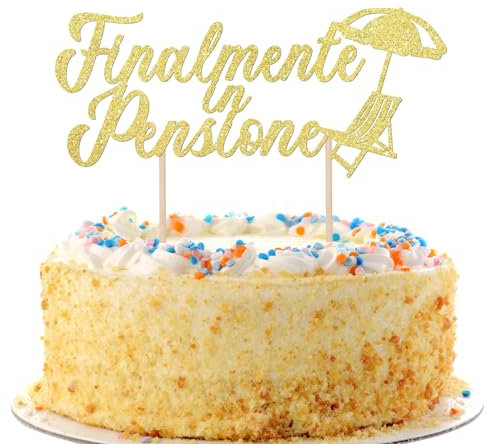 BETESSIN Finalmente in Pensione Cake Topper Italienische Kuchendeko Rente Deko Cupcake Topper