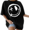 Yuson Girl Women Oversized T-Shirt Tops for Women Vintage Drop Shoulder Short Sleeve Top Ladies Blouse Tee Shirt Crew Neck Baggy Tee Casual Loose Summer Tops Black
