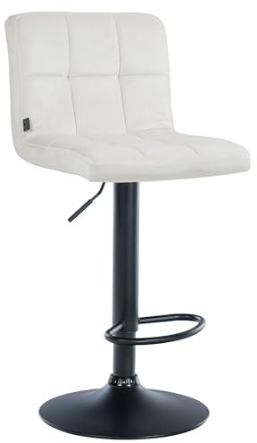 CLP Design Barhocker Peru Samt I Höhenverstellbarer Drehstuhl Mit Gestepptem Polster I Komfort Thekenhocker Mit Fußstütze Und Metallgestell, Farbe:Creme, Gestell Farbe:schwarz