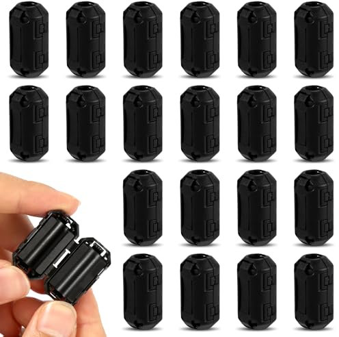20 Clip-On-Ferrite, Ferritkern Perlenringkern RFI-EMI-Rauschunterdrücker Kabelklemme Clip-Filter für Kabel mit 7 mm Durchmesser (Schwarz)