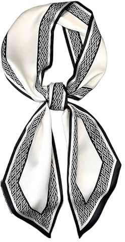 GIMIRO Satin Seidenschal 148 x 13,5 cm Krawatte Double Layer Bund für Blazer, Mantel, Kleid (47#LXG Black - White)