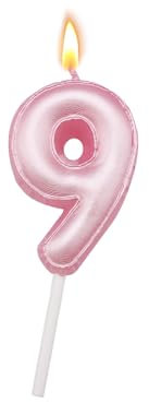 Scentoria Geburtstagskerzen Rosa, 9. Mädchen, Zahl 9 Perlglanz, für Kinder, Erwachsene, Jubiläum, Geburtstagsfeier