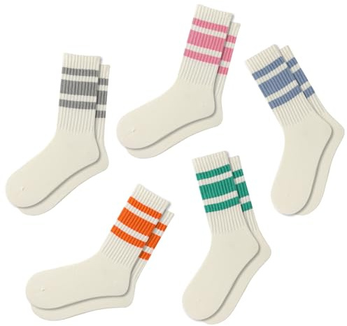 Fszsaa Fun Novelty Retro Striped Crew Socks For Women Sporty Calf Casual Cotton Tube Socks Women, 5pack-funny Striped Crew Socks-g, One size