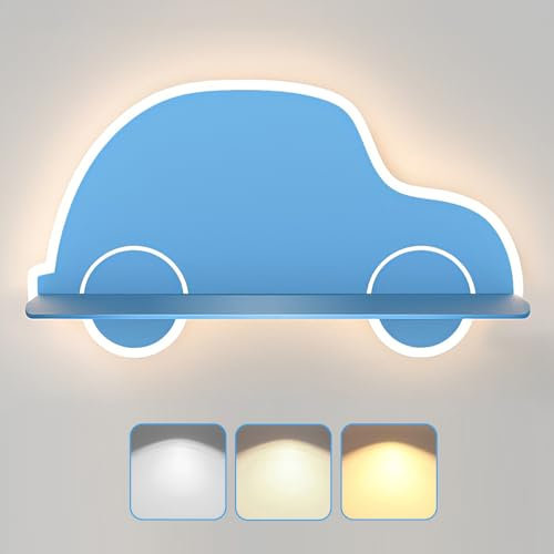 LED Kinder Wandlampe Modern Dimmbar Wandleuchte Innen Jungen Kinderzimmerlampe 12W Blau Auto Nachtlicht Kreativem Nachttischlampe für Babyzimmer Jugendzimmer Schlafzimmer Wohnzimmer Wandbeleuchtung
