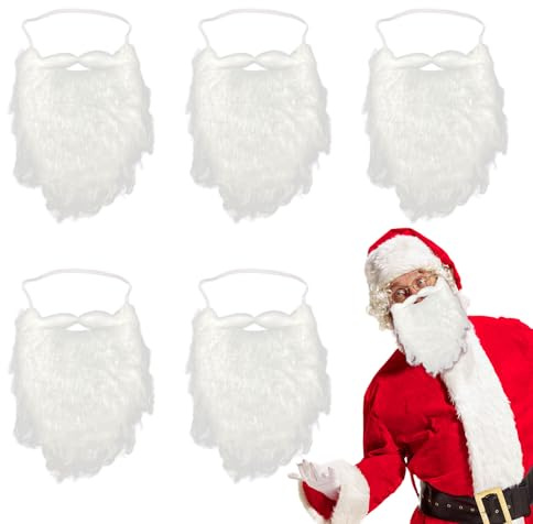 UILYNIU 5 Stück weißer Bart mit elastischem Band, künstlicher Weihnachtsmann, Kostümzubehör, Jesus, alter Mann, falscher Schnurrbart für Cosplay-Partys (weiß)