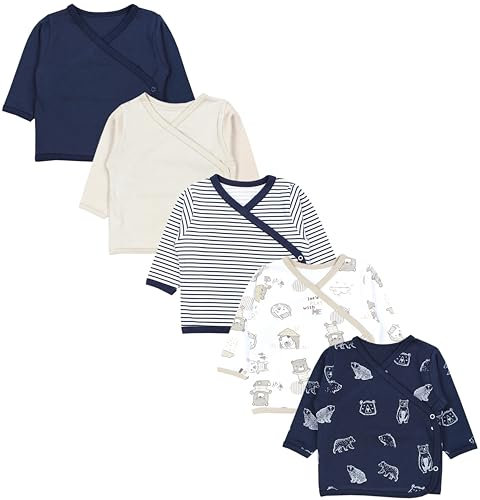 TupTam Baby Jungen Langarm Wickelshirt Baumwolle 5er Set, Farbe: Bären Set Blau Beige, Größe: 50