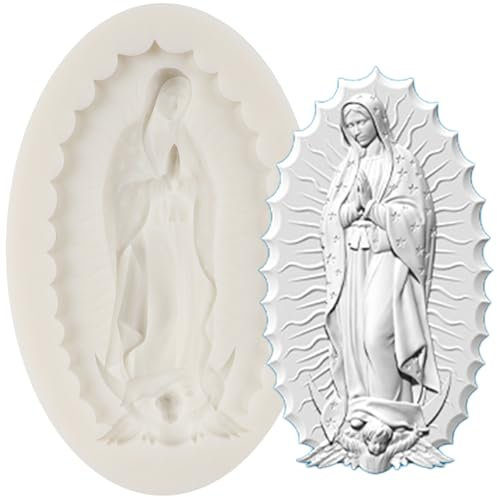 MINFEIDMS Stampo in silicone vergine Maria Madonna fondente per torta decorazione cupcake topper zucchero artigianato cioccolato caramelle gomma pasta polimero argilla