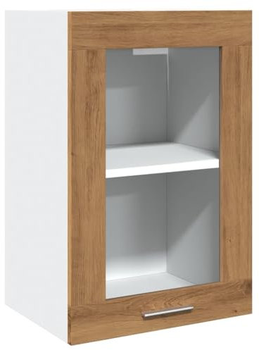 vidaXL Pensile Vetro Rovere Artigianale 40x31x60 cm Legno Multistrato, Mobile pensile con Vetro, Mobile da Cucina, Mobile portaoggetti