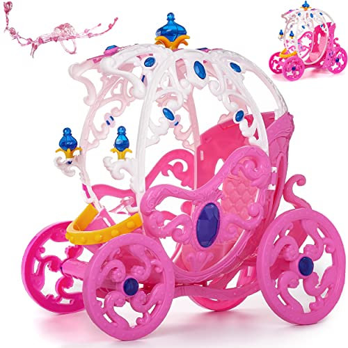 Puppen Kutsche mit Zaumzeug passend für Barbie Puppen - Steffi Love - LOL Surprise Spielzeug Puppe - Prinzessin Pferdekutsche - Märchenkutsche Puppenkutsc..