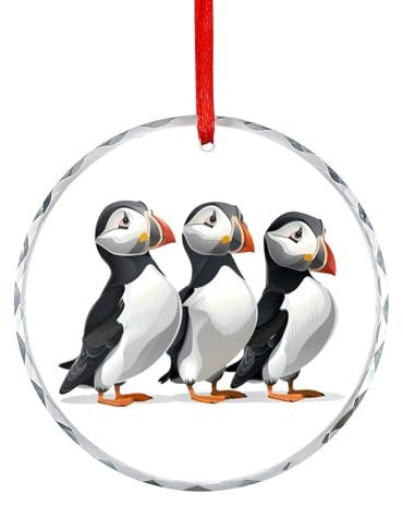 Three Puffin Bird Christmas Ornament Xmas Crystal Glass Hanging Decorations for Christmas Tree Home Party
