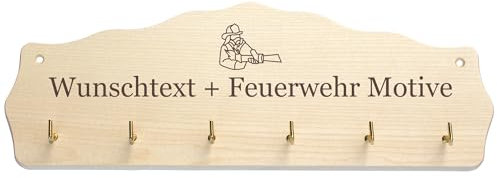 Geschenkissimo Feuerwehr Schlüsselbrett aus Holz mit Gravur - personalisierbare Schlüsselleiste als Geschenk für Feuerwehrmann, Feuerwehrfrau, Feuerwehrhaus, Löschzug