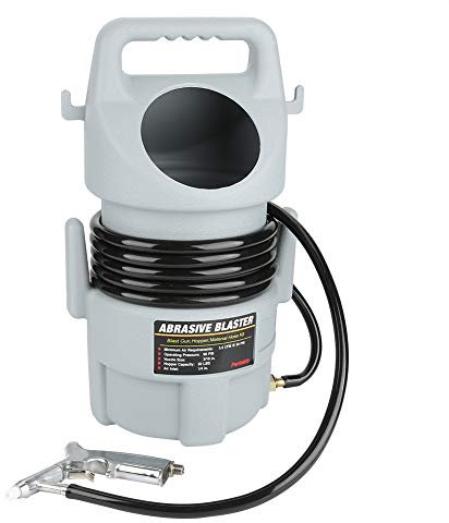 Portable Pneumatic Sand Blaster Gun, Aluminum Alloy, 15ft Hose, 50lb Hopper, Steel Grit, Glass Beads, Pecan Shell, Portable Blasting for Small & Medium Operations