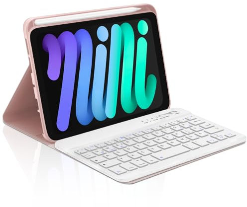 Occtingkind Für iPad mini 8,3 Tastatur Hülle, für iPad mini 8,3 7. Generation (2024 A2993) & 6. Generation (2021 A2567), Abnehmbare Bluetooth Keyboard, Schutzhülle, Deutsches QWERTZ, USB-C, Hellrosa