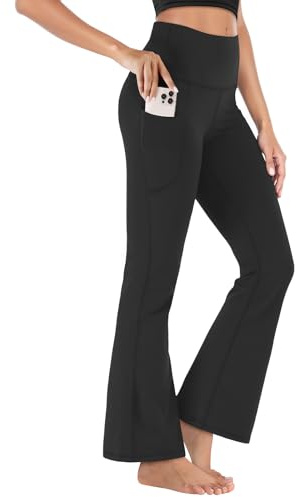 Getervb Sport Leggings Damen Flared High Waist Yogahose Booucut Schlaghose Blickdicht Stretch Freizeithose Jogginghose Jazzpants Laufhose Schwarz S