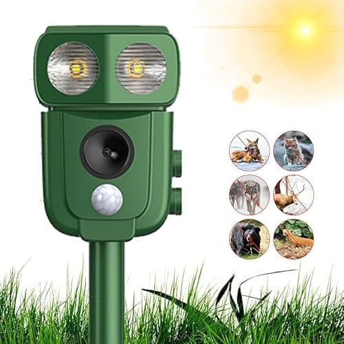 LOFFU Solar Cat Repellent,Solar and USB Charging,LED Flash,Quick Fix Ultrasonic Cat Scarer with Ground Stake,Waterproof Animal Repellent for Fox, Cats, Dogs, Pigeon, Etc.