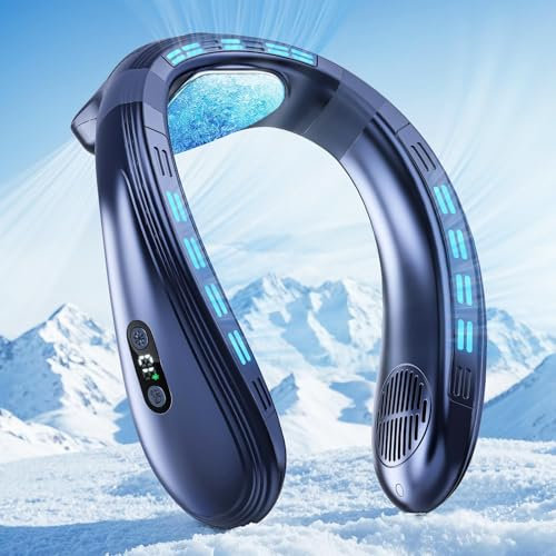 Staholz Aire acondicionado de cuello portátil, ventiladores de cuello de flujo de aire de 360° hacia arriba y hacia abajo que soplan aire frío, ventilador de cuello de enfriamiento de 6000 mAh para