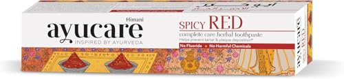 Himani Ayucare Spicy Red Kräuterzahnpasta 150 ml – Mit Nelke, Tulsi, Zimt & Ingwer | Ganzheitliche Zahnpflege gegen Karies mit Kajal Aufkleber | Ohne schädliche Chemikalien