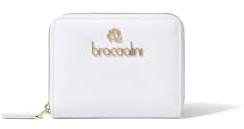 Braccialini Basic Geldbörse aus gelbem Leder, Modell Zip Around Mini, mit goldener Logoprägung vorne. Eine Innentasche mit Reißverschluss für Münzen., Weiß, 13x9.5x2.5 cm, Casual