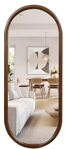 COSTWAY 110 x 45 cm Wandspiegel, Ganzkörperspiegel mit Holzrahmen, Hängespiegel Oval, Spiegel Schminkspiegel für Garderobe Schlafzimmer Wohnzimmer, Vintage