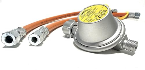 ROEDER-Gas Druckminderer für Caravan Wohnmobil 30 mbar + Schlauch 40 cm Wohnwagen Gasregler Anschluss auf 8 und 10 mm
