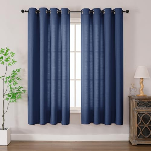 Simplebrand Wohnwagen Gardinen Leinenoptik Vorhänge Blau, 175 cm Modernen Einfarben-Stil Gardine mit Ösen, Semi-transparent Leinenvorhang für Gardinen Kinderzimmer Mädchen 2er Set HxB 175x140 cm