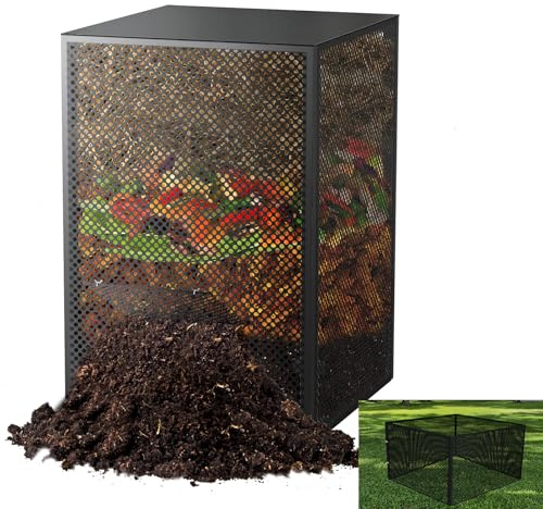 Compost Bin Outdoor with Lid - Large 93/130 Gal Composter 2-in-1 Design, Heavy-Duty Galvanized Steel Perforated Sheet with Rust-Proof Coating, Versatile Outdoor Fence, for Garden, Yard & Kitchen Waste