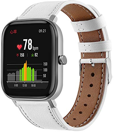 FoundEast Compatible with Spade Co Health Smartwatch 3 Strap Replacement Genuine Classic Leather Band for Spade Co Health Smartwatch 3 (White)