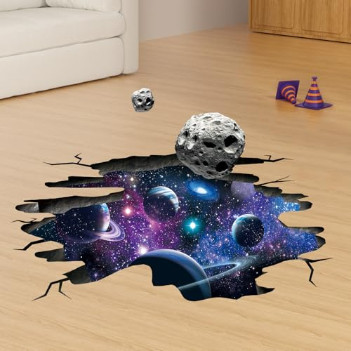 SHUCHING Große Wandtattoo Weltraum Galaxy 3D | Wandsticker Planeten Universum, Selbstklebende Wandaufkleber für Kinderzimmer Junge Spielzimmer Boden Decke