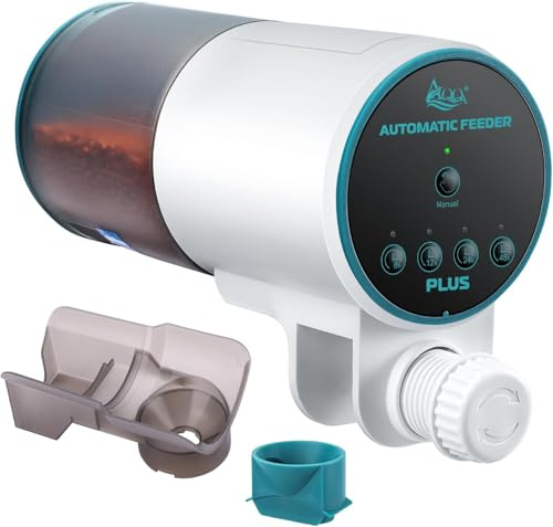 AQQA Futterautomat für Aquarium, 230ml Große Kapazität Futterautomat Fische mit Selbstausrichtender Fütterungsöffnung, Einstellbare Automatischer Fischfutterautomat für Urlaub oder Geschäftsreisen