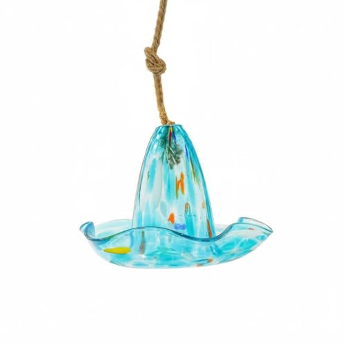 Ronyme Mangeoire pour Oiseaux Mangeoire Suspendue Bain d'oiseaux Plat d'oiseaux Coupelle en Verre Coloré Artistique par Temps Pluvieux Corde en Jute Fournie, Style 2
