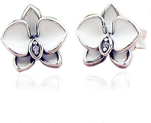 PANDOCCI Neue 2017 Sommer weiße Orchideen Ohrstecker authentische 925 Sterling Silber und weise Schmucksachen für Frauen