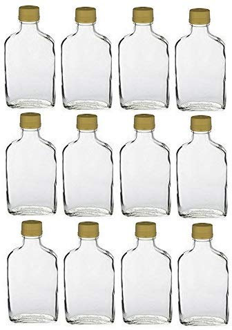 Nakpunar 12 pcs Glass Flask Bottles with Gold Tamper Evident Cap (12, 200 ml Gold)