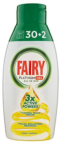 Fairy Platinumgel Detersivo Per Lavastoviglie, Limone, 30+2 Lavaggi, 100% Dissoluzione e Una Pulizia Ottimale