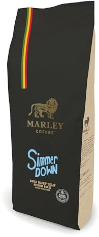 Swiss Water Decaf Medium Roast Organic Decaffeinated Coffee Beans 1kg - Simmer Down Blend - Marley Coffee - From The Marley Family - For All Coffee Machines