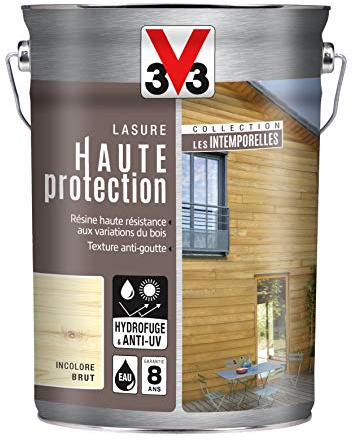 V33 Lasure haute protection 8 ans, Les intemporelles, Incolore Brut, 5 L