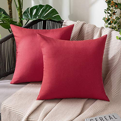 MIULEE 2er Set Wasserdicht Kissenbezug Outdoor Sofakissen Weihnachten Dekokissen Modern Kissenbezüge Dekorativ Kissenhülle Deko aus Polyster Leinen-Optik für Garten Wohnzimmer 50x50 cm Leuchtend Rot