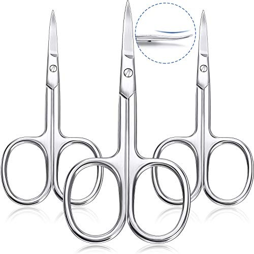 Mudder 3 Curved Manicure Scissors for Eyebrow Eyelash, Stainless Steel