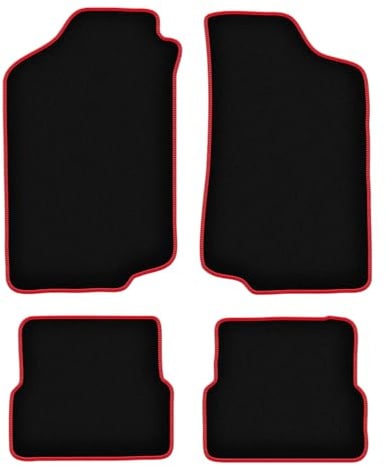 Wielganizator Velours Fußmatten 4-TLG Set passend für Volkswagen Golf II (1983-1992) | Qualität: LUX – Maßgenau & rutschfest – Schwarz/Rot
