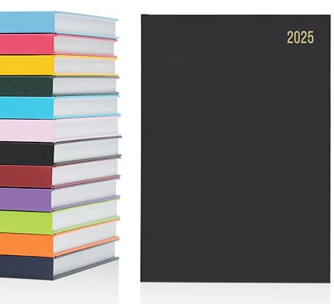 Jahresplaner 2025, A5, 1 Seite pro Tag, fester Einband, kompletter Jahresplaner, Terminkalender, Schwarz (in englischer Sprache)