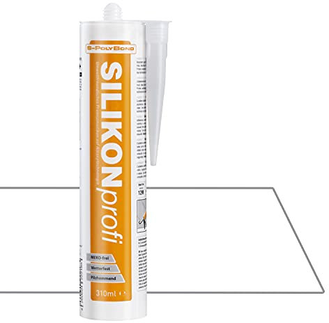 S-Polybond® SILIKONprofi, Alkoxy- Silikon 310ml Kartusche Dichtstoff für Innen-und Außen Sanitär, Küchenbereich, Bausilikon, uvm. MEKO frei (transparent, 2x Kartuschen)