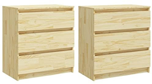 vidaXL 2X Massivholz Kiefer Nachttisch mit 3 Schubladen Nachtschrank Nachtkonsole Nachtkommode Schlafzimmer Schrank Kommode 60x36x64cm